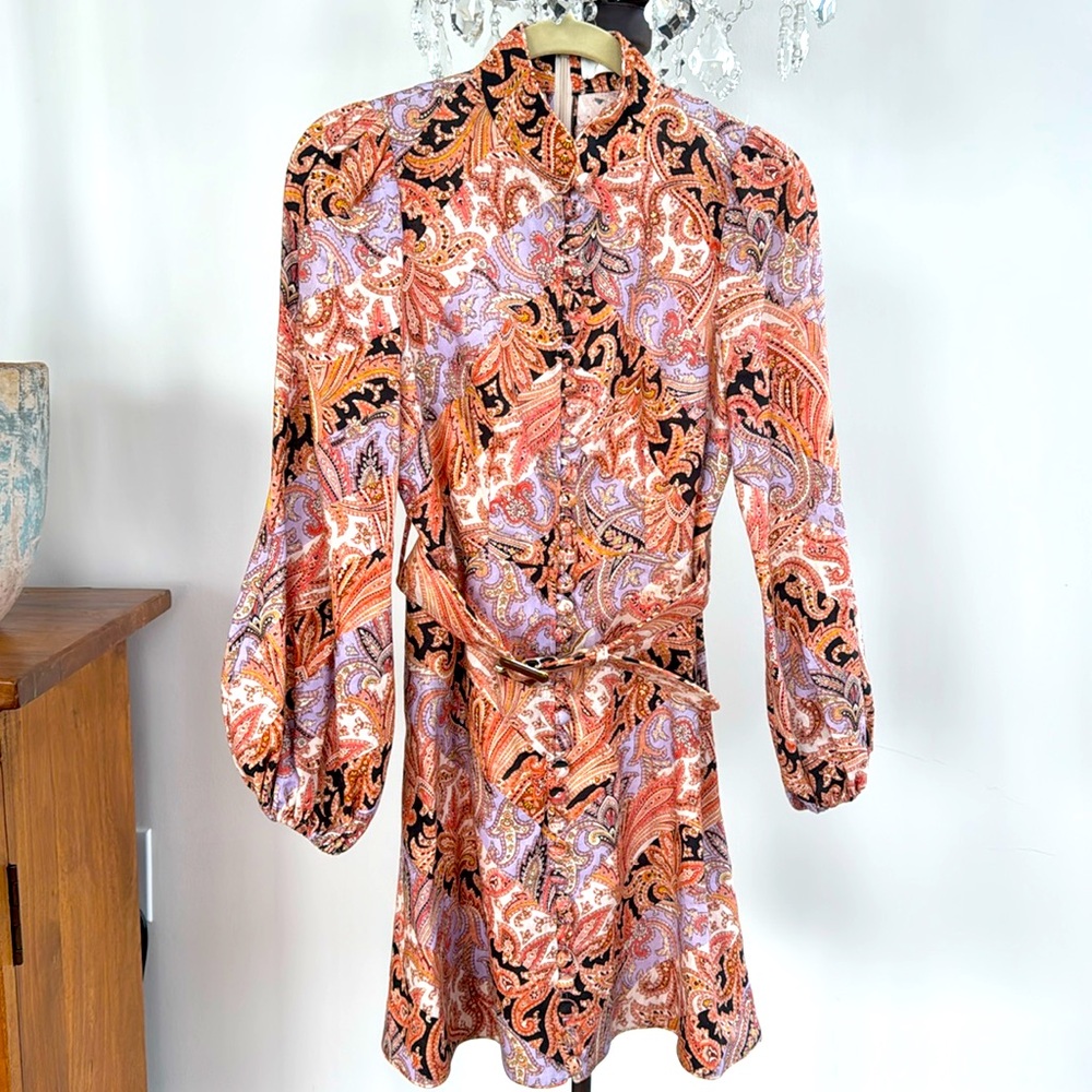 Zimmerman Paisley Dress LongSleeve Belted Size 0
